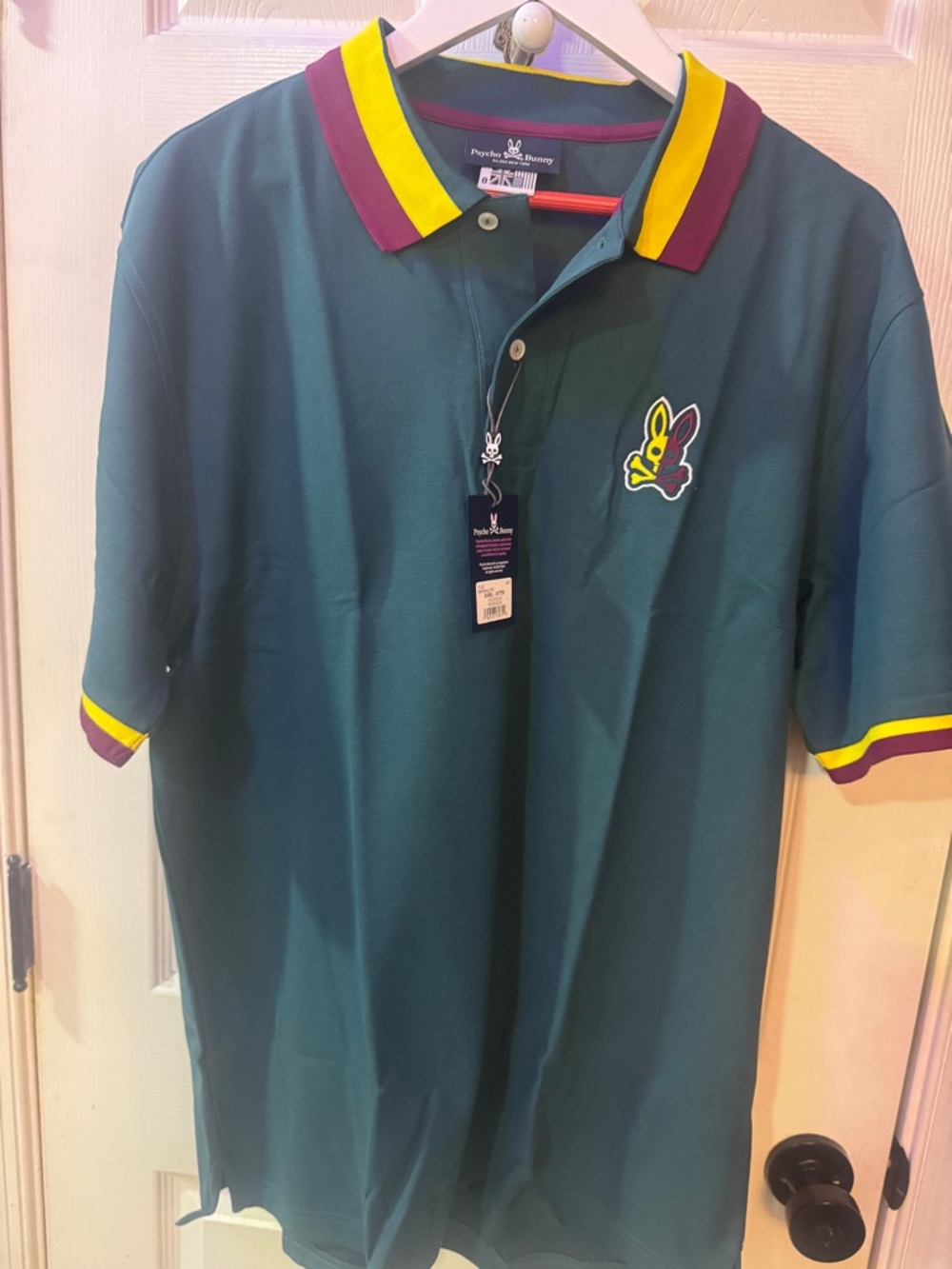 Psycho Bunny Forest Green Polo with Yellow & Maroon Collar